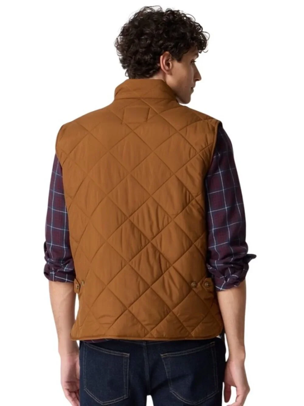 J.Crew Mens Quilted Tan walking Vest Zip Front & Pockets Lightweight Outerwear L